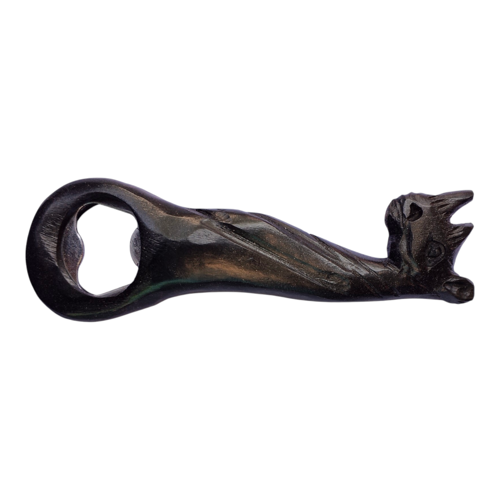 Ebony wood rhino bottle opener hand carved in Kibera Kenya